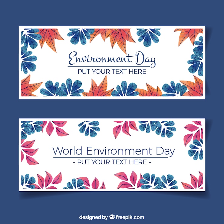 मुफ़्त वेक्टर hand-drawn banners with colored leaves for world environment day