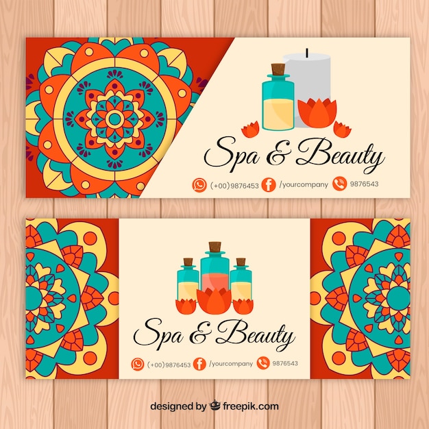 Hand drawn banners with mandala for the spa