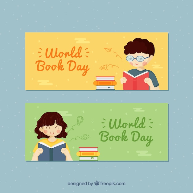 Hand drawn banners for the world book day