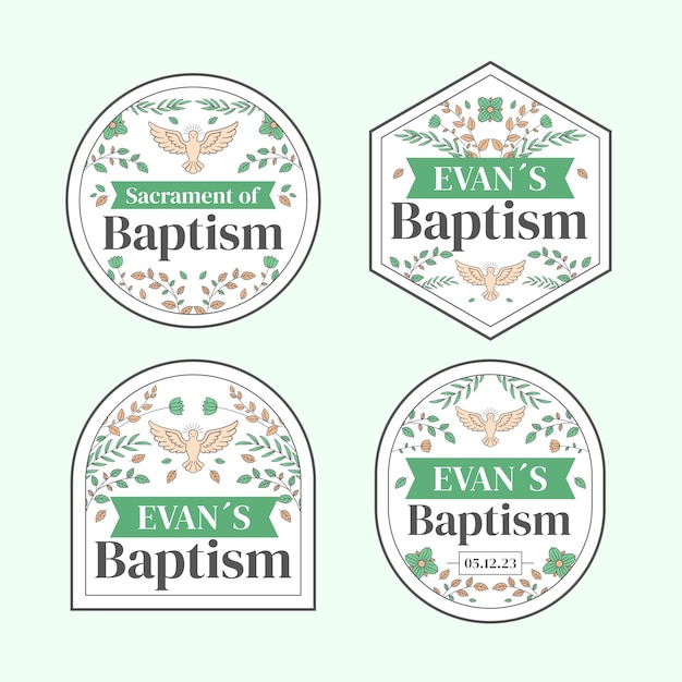 Бесплатное векторное изображение Нарисованные вручную этикетки церемонии крещения