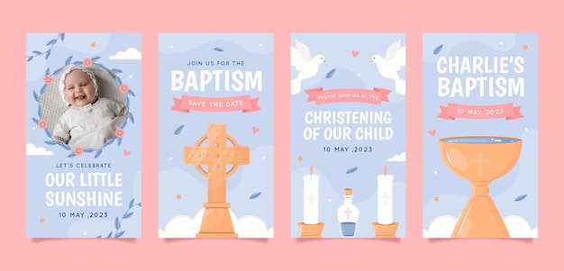 Free vector hand drawn baptism instagram stories  template