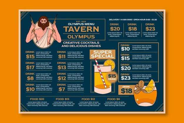 Hand drawn bar menu template