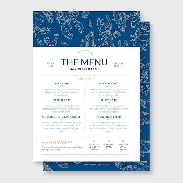 Vettore gratuito modello di menu bar-ristorante disegnato a mano