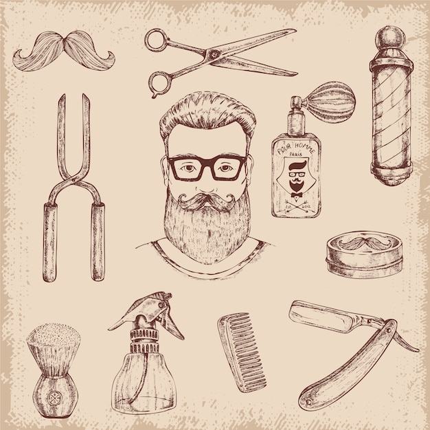 Free vector hand drawn barber elements