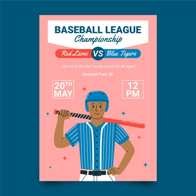 Hand drawn baseball poster template