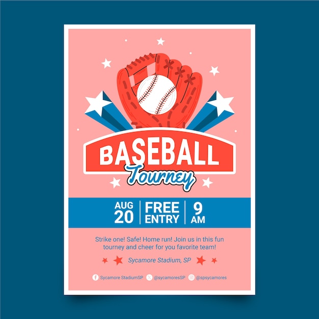 Vettore gratuito modello di poster di baseball disegnato a mano