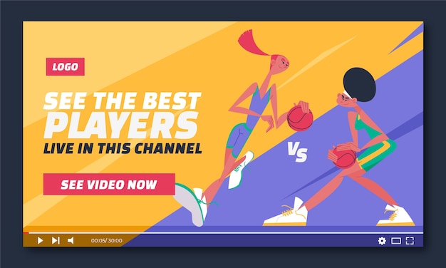 Free vector hand drawn basketball youtube thumbnail with players