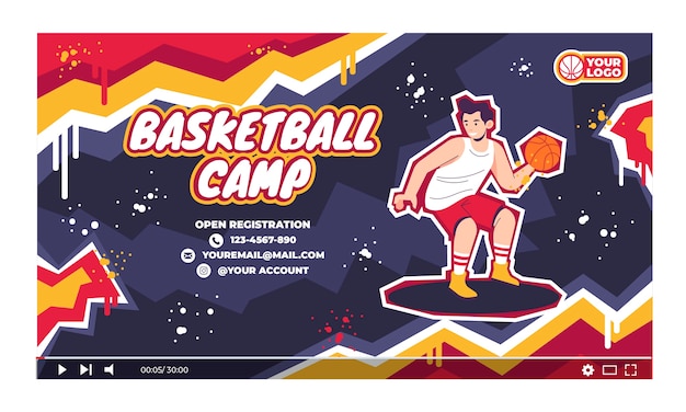 Free vector hand drawn basketball youtube thumbnail