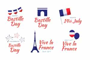 Free vector hand drawn bastille day badge collection