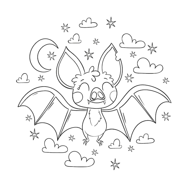 hand drawn bat outline illustration