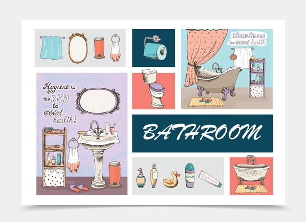 Hand drawn bathroom elements composition 