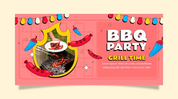 Free Vector hand drawn bbq party horizontal banner