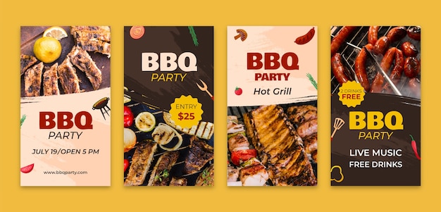 Free vector hand drawn bbq party instagram stories