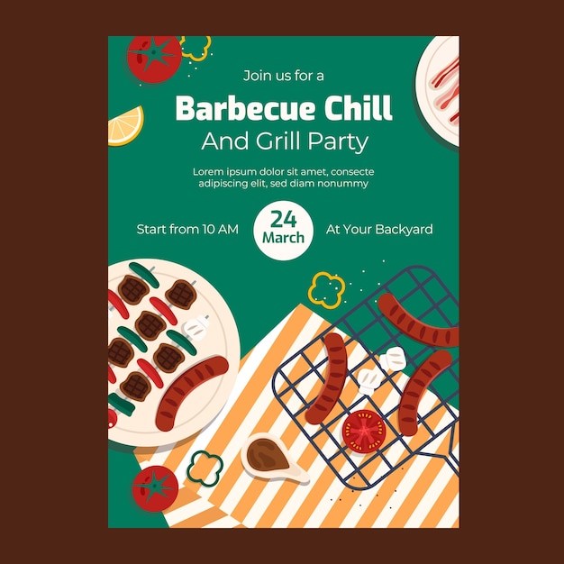 Free vector hand drawn bbq party invitation template