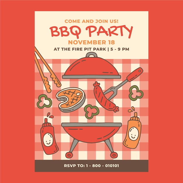 hand drawn bbq party invitation template
