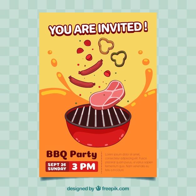 Vettore gratuito poster di partito barbecue disegnato a mano