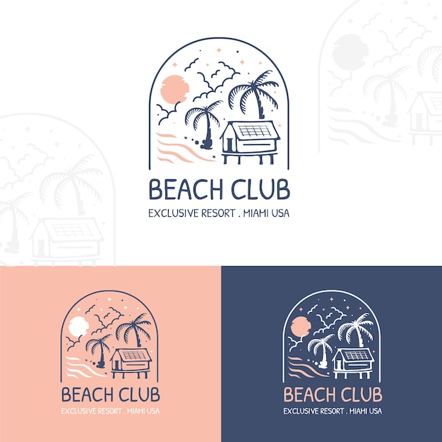 Vettore gratuito disegno del logo del beach club disegnato a mano