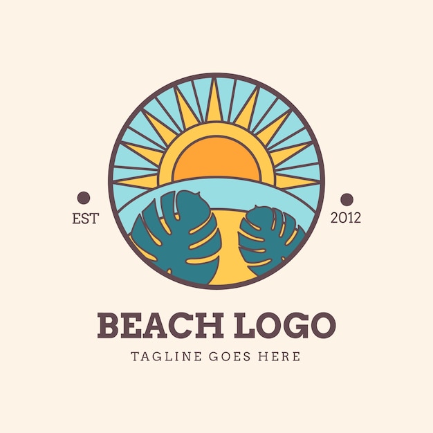 無料ベクター 手描きのビーチのロゴのデザイン