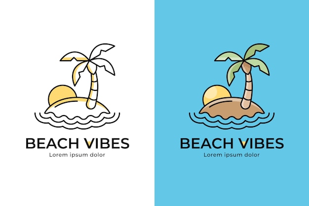 Modello di logo spiaggia disegnato a mano