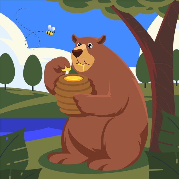 Нарисованная рукой иллюстрация шаржа медведя