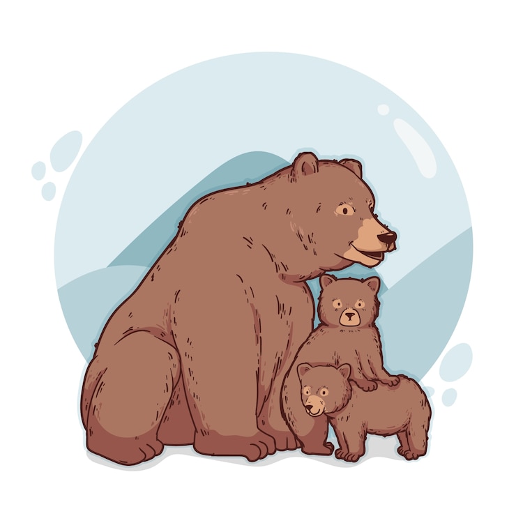 無料Vector 手描きクマ家族イラスト