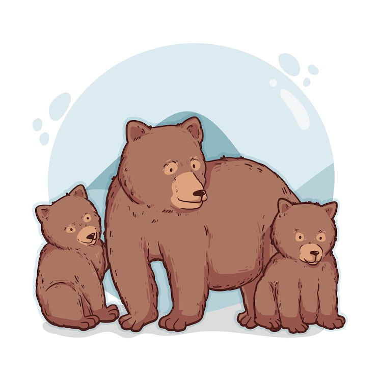 무료 Vector 손으로 그린 곰 가족 그림