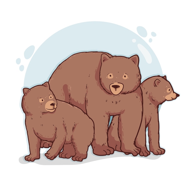 무료 Vector 손으로 그린 곰 가족 그림
