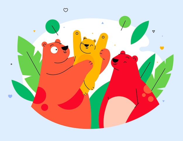 Hand drawn bear family illustration