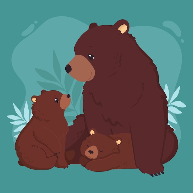 Нарисованная рукой иллюстрация семьи медведя