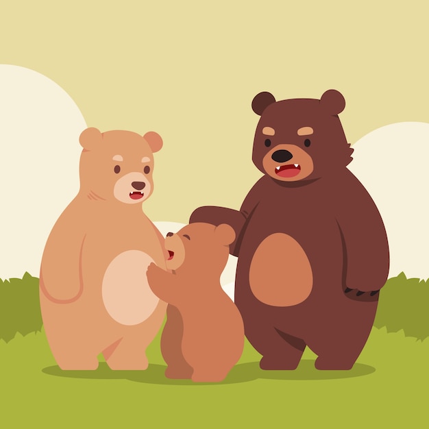 Бесплатное векторное изображение Нарисованная рукой иллюстрация семьи медведя