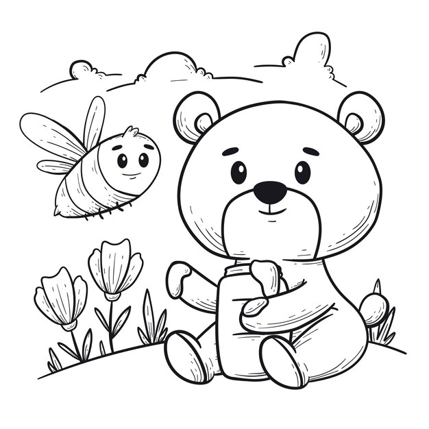 Нарисованная рукой иллюстрация контура медведя