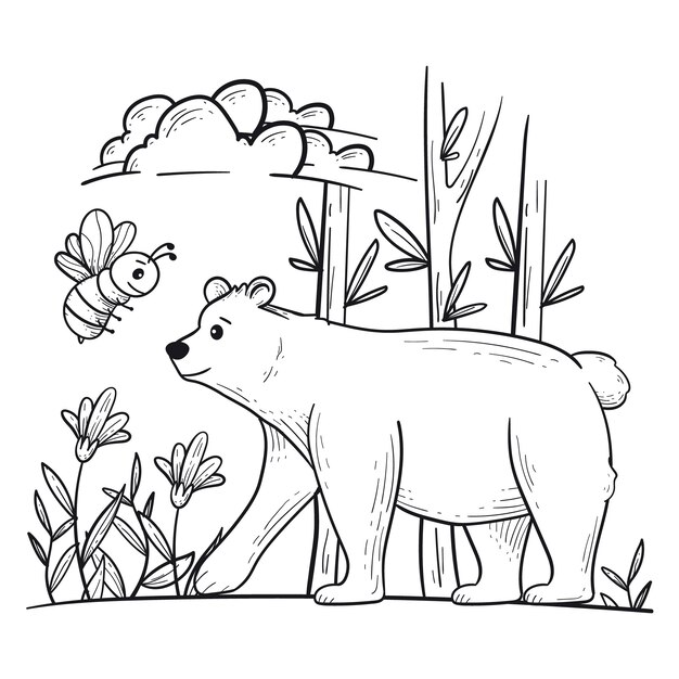 Hand drawn bear outline illustration