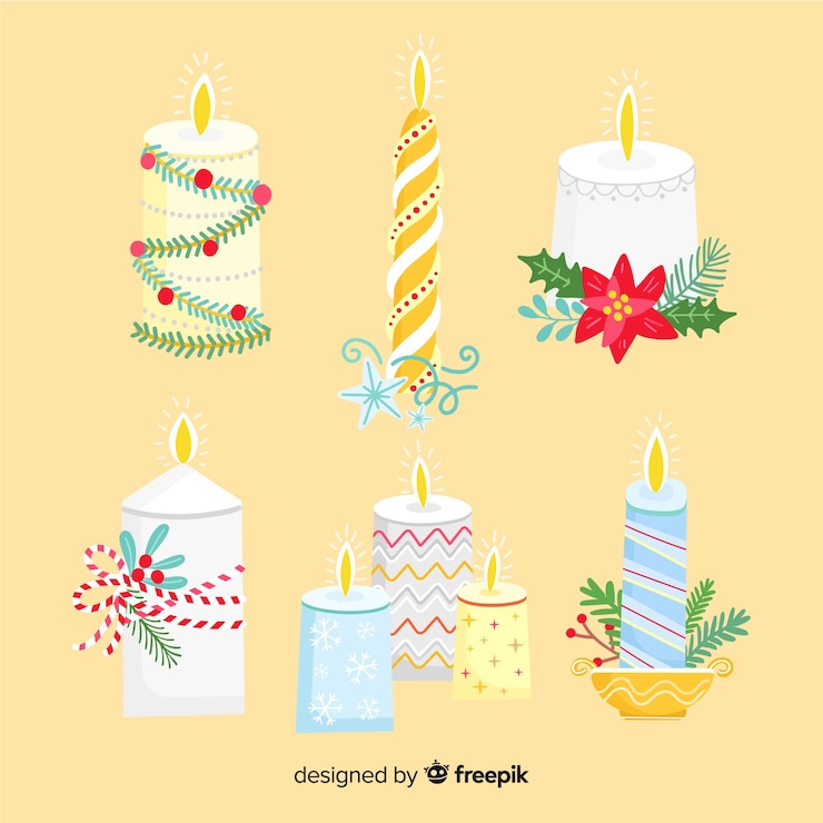 無料Vector 手描きの美しいキャンドルコレクション