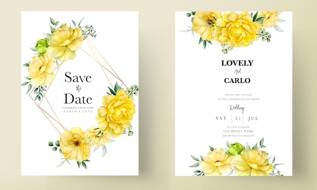 手描きの美しい花の結婚式の招待カードセット