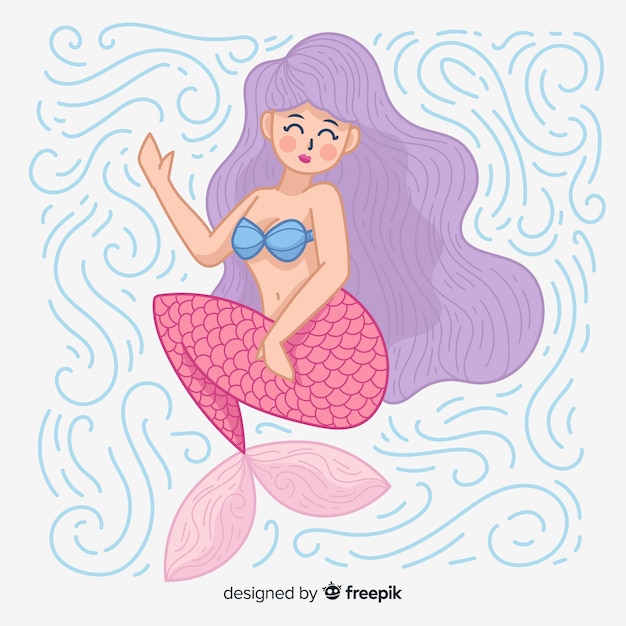 Hand drawn beautiful mermaid background