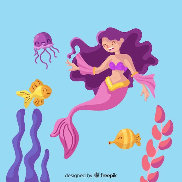 Hand drawn beautiful mermaid background