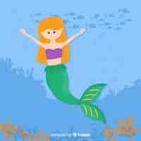 Free vector hand drawn beautiful mermaid background