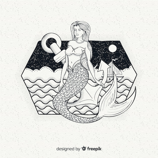 Free vector hand drawn beautiful mermaid background