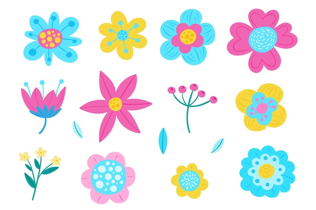 Hand drawn beautiful spring flower pack