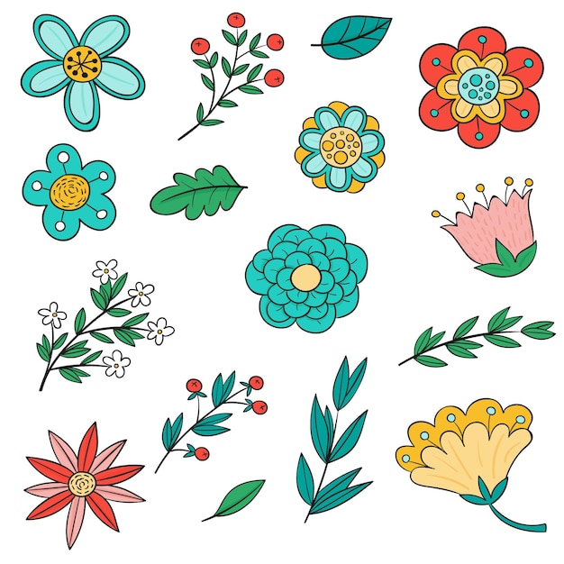 Free vector hand drawn beautiful spring flower set