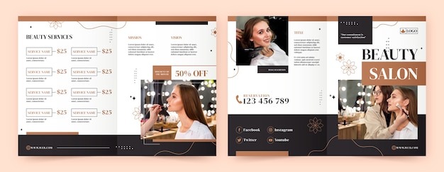 無料ベクター 手描きビューティー サロン パンフレット テンプレート