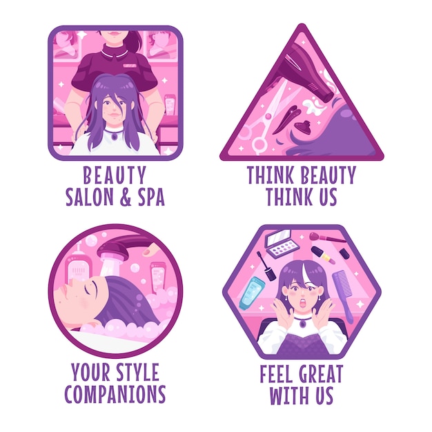 Free vector hand drawn beauty salon labels