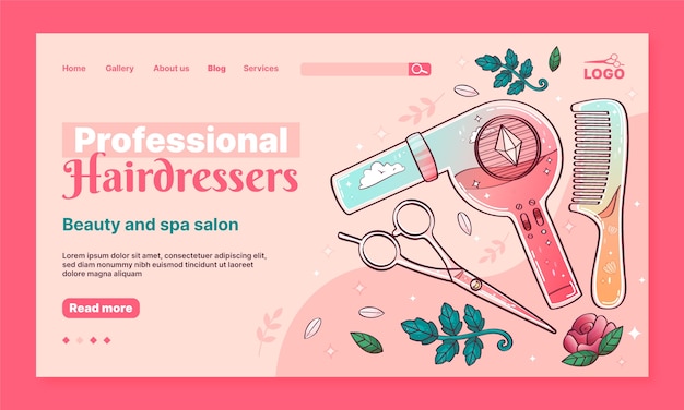 Hand drawn beauty salon landing page template