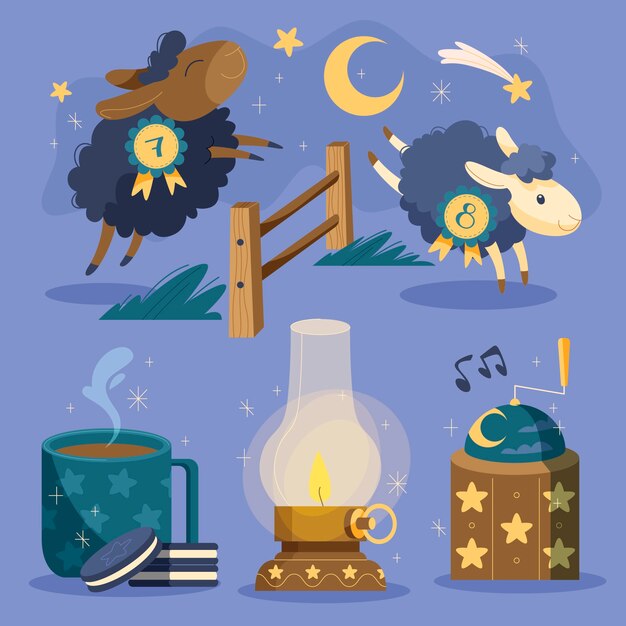 Free vector hand drawn bedtime element set