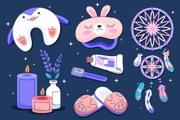 Free vector hand drawn bedtime element set