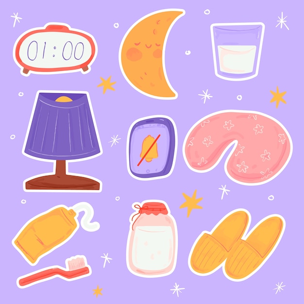 Free vector hand drawn bedtime elements