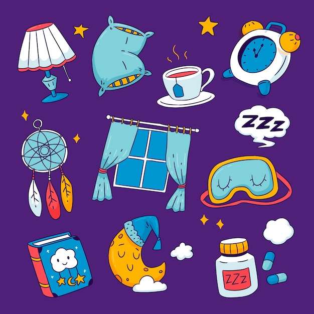 Free vector hand drawn bedtime elements