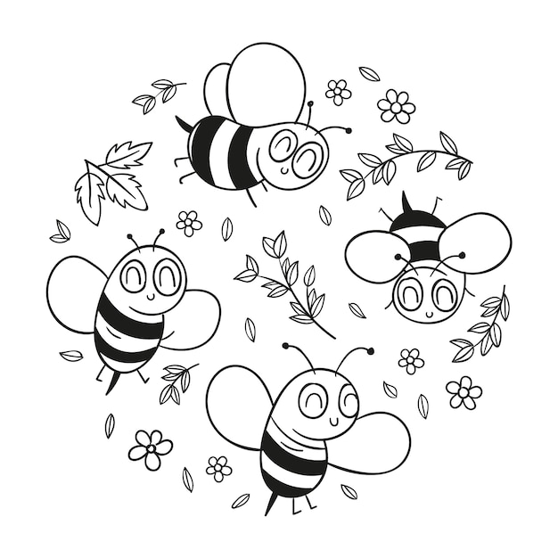 無料ベクター 手描きの蜂の概要図