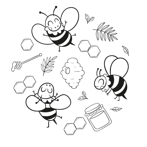 Hand drawn bee outline illustration