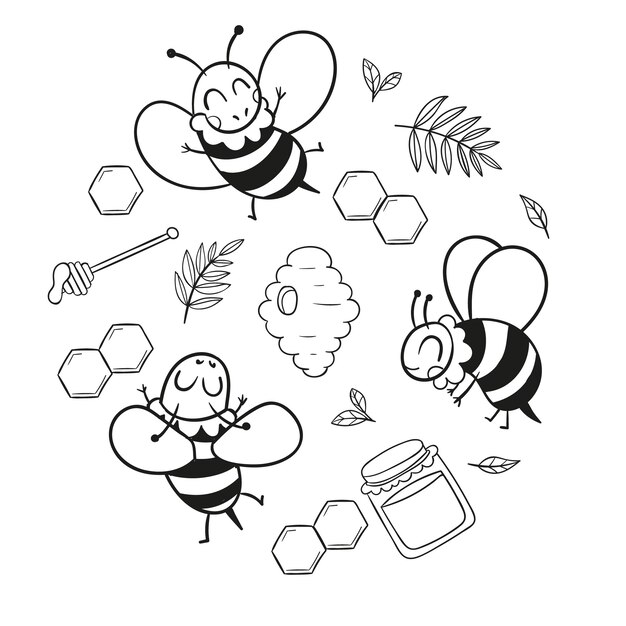 Hand drawn bee outline illustration